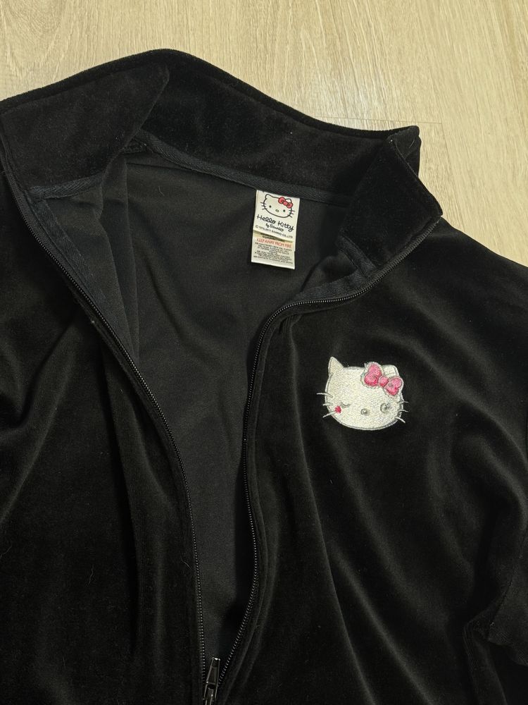 Зіпка худі hello kitty велюрова пухнаста чорна кофта хеллоу кітті