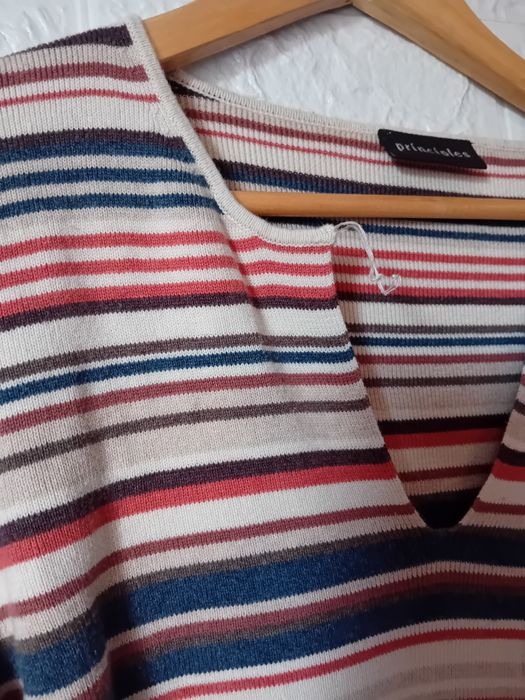 Sweter damski Principles w paski, dekolt V, rękaw 3/4 100% bawełna