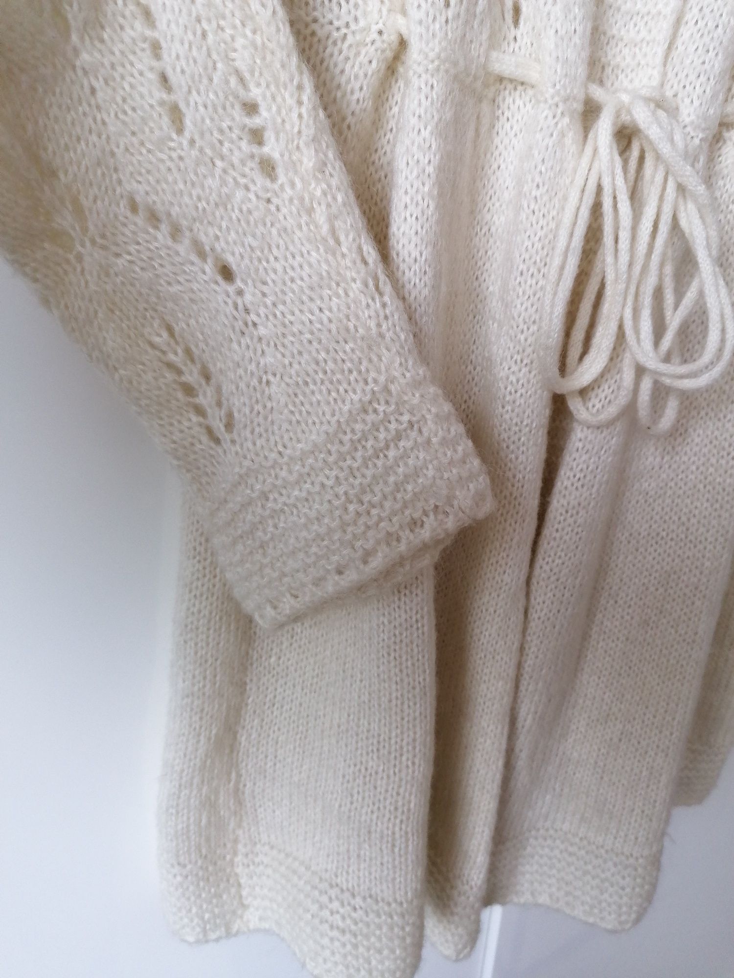 Sweter kardigan wełna z wełną ażurkowy z kolnierzem kolnierz oversize
