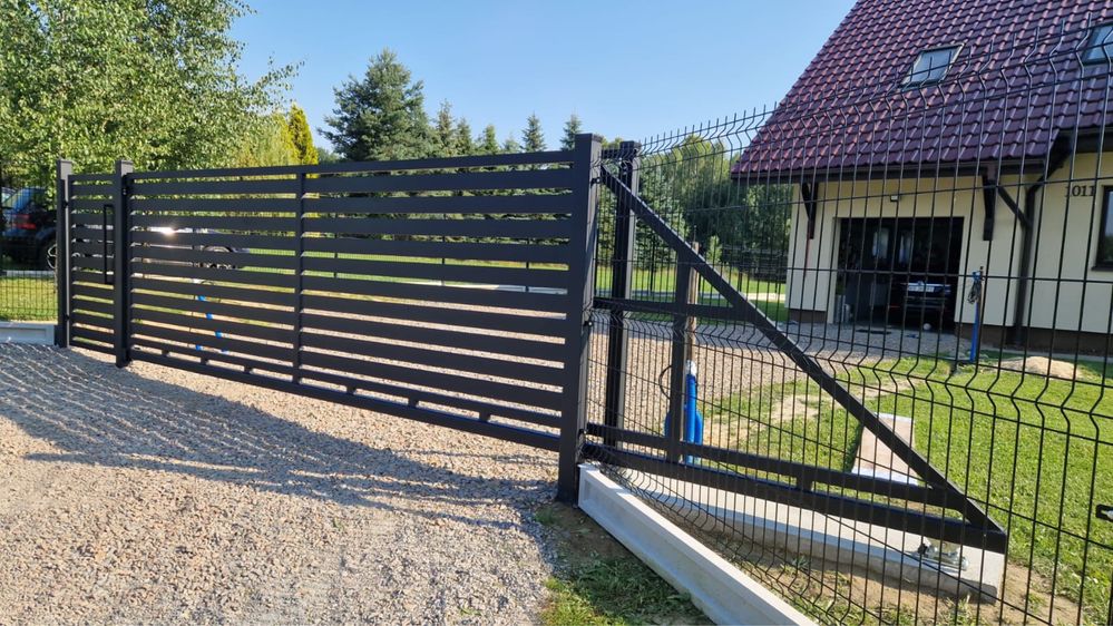 Brama przesuwna, przesła, furtka, brama skrzydłowa palisada