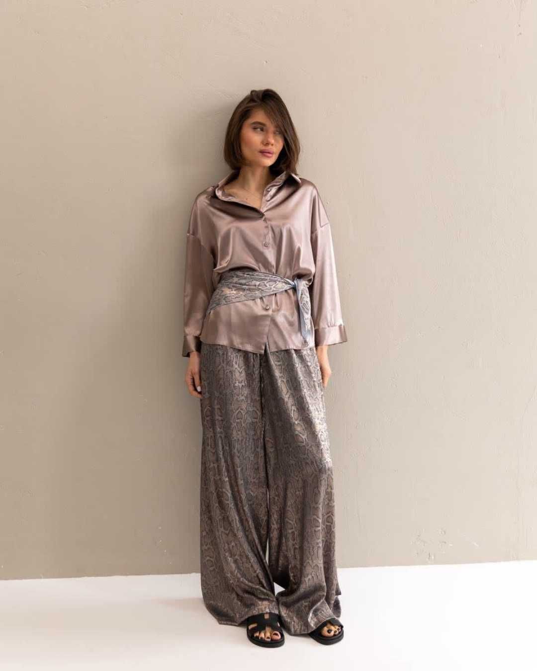 Жіночий костюм oversize шовк віскоза сорочка брюки