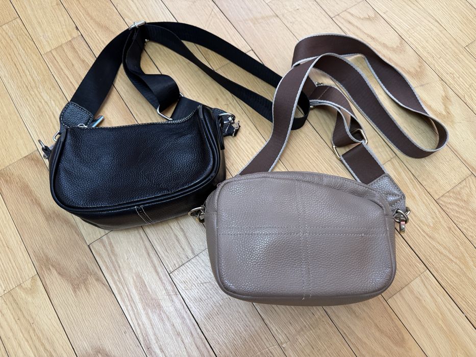 Сумка чорна бежева шкіряна жіноча braska крос боді