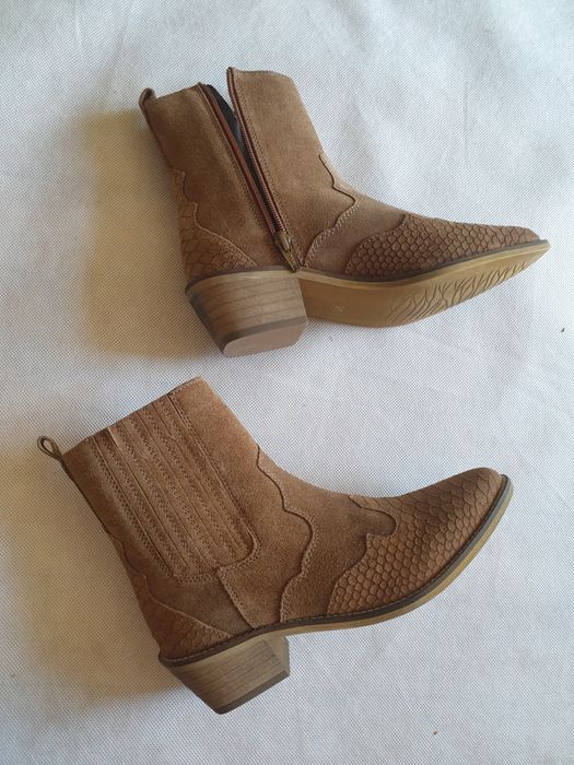 Nowe botki kowbojki 37 skórzane zamszowe PS POELMAN skóra naturalna