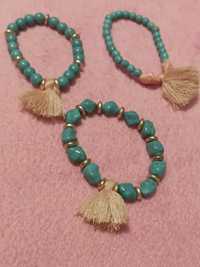 Conjunto de 3 pulseiras azuis e rosa