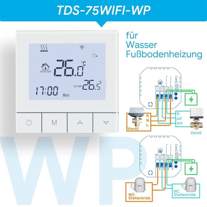 Termostata Beok TDS75-WIFI-WP do wodnego ogrzewania podłogowego