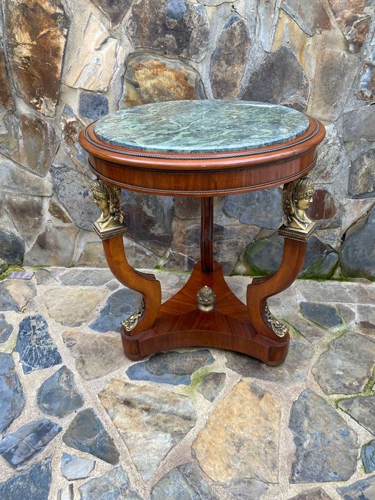 Mesa Centro Império Madeira Bronze Mármore 78 cm