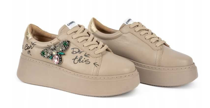 Nowe Sneakersy Chebello 3089 Beżowe rozmiar 40
