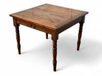 Elegancki stylowy stół z szufladą, stolik drewniany ciemny