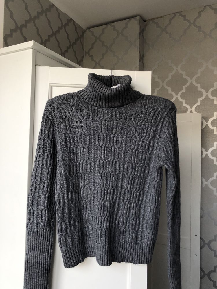 szary prążkowany golf sweter S M 36 38 ZARA