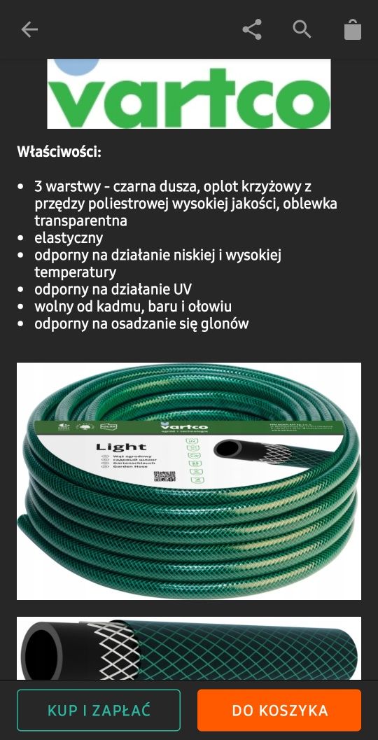 Wąż ogrodowy Vartco Light 20m 1"