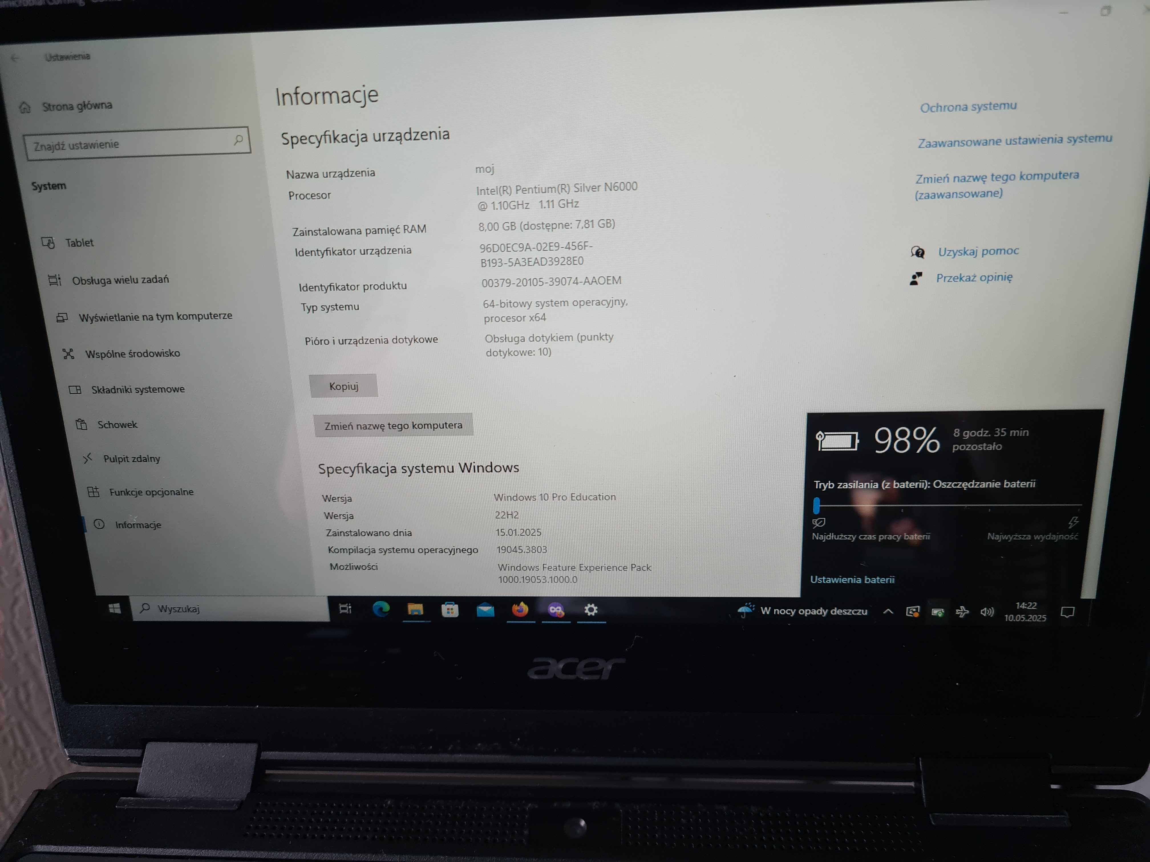 # Laptop Tablet 2w1 Acer Spin B3 Dotyk IPS 11,6'' 8GB|128GB Win 10 PRO