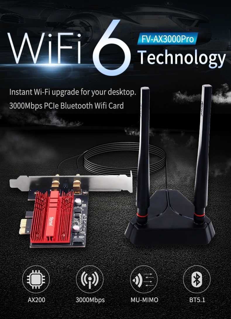 Дводіапазонний бездротовий адаптер Wi-Fi 6 (802.11ax) Fenvi AX3000Pro