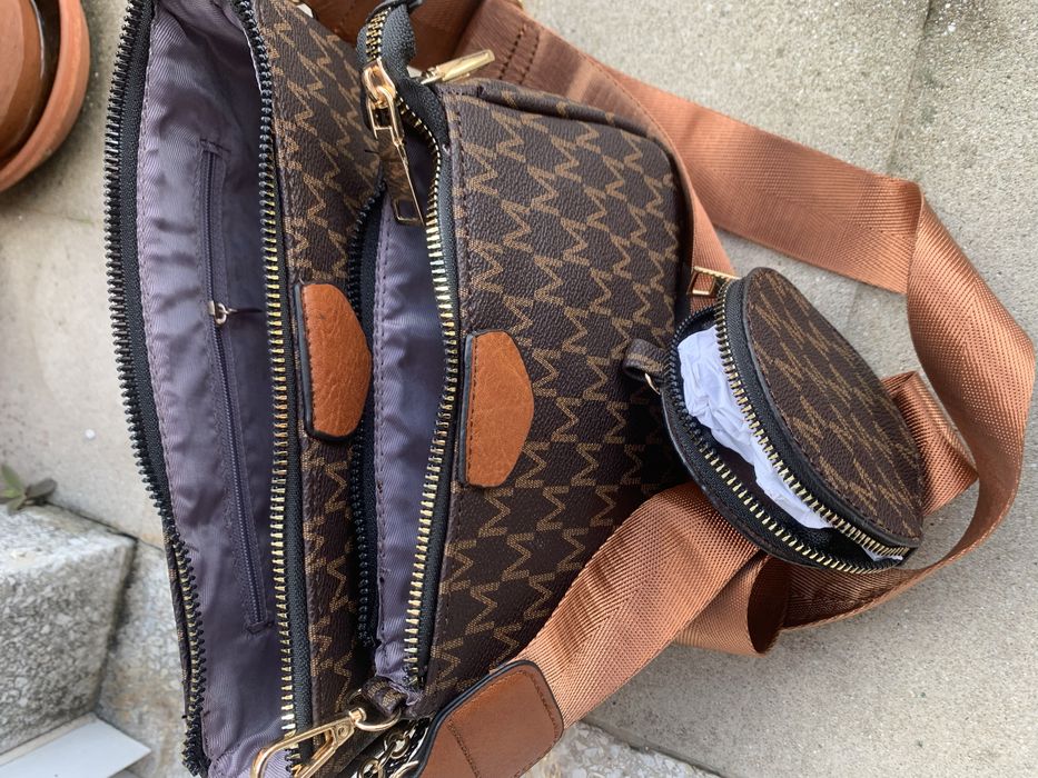 Conjunto mala + mala + porta moedas Café e Dourado NOVO