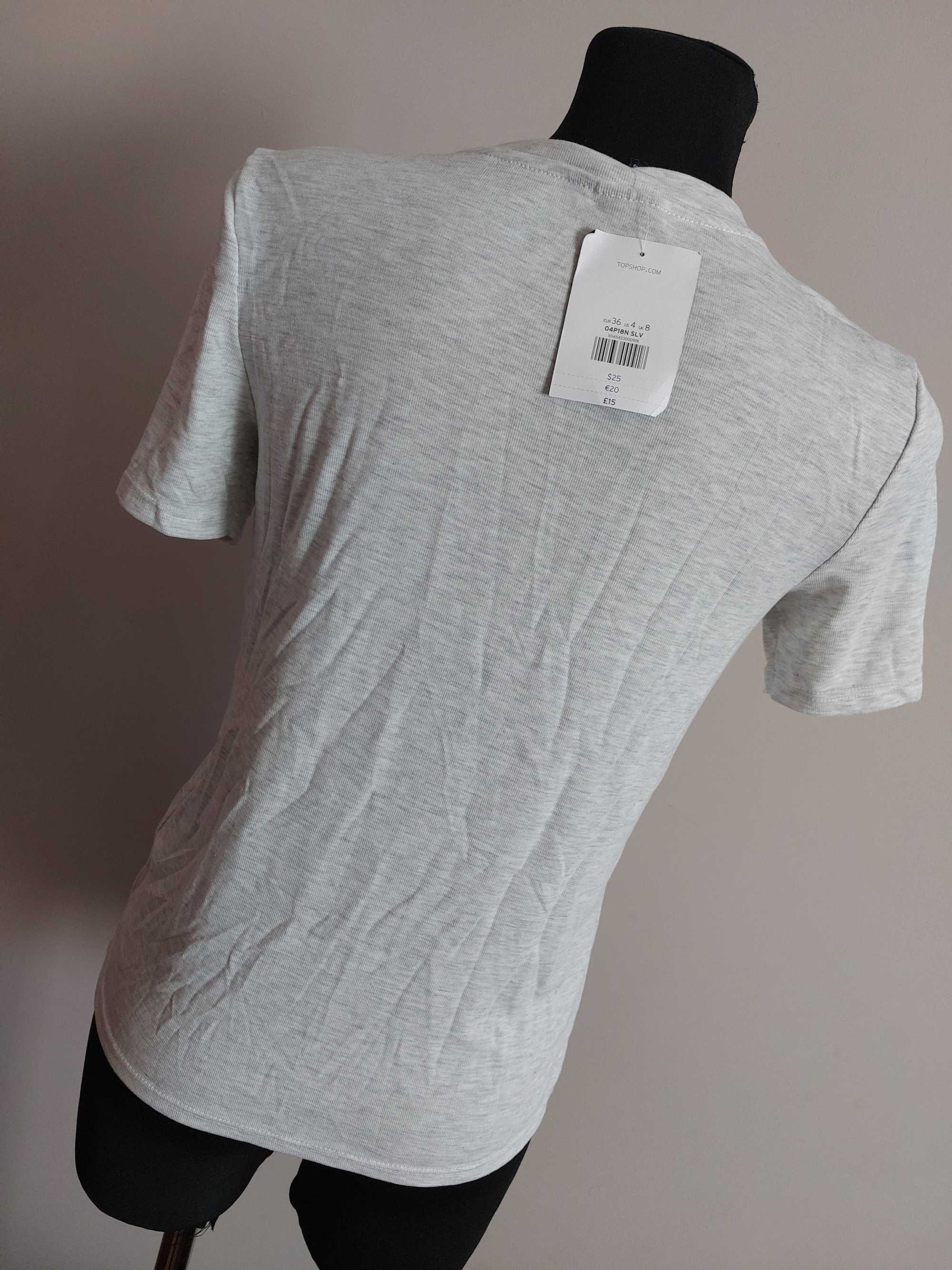 Topshop tshirt koszulka krotki rekaw bluzka szara wiskoza s m