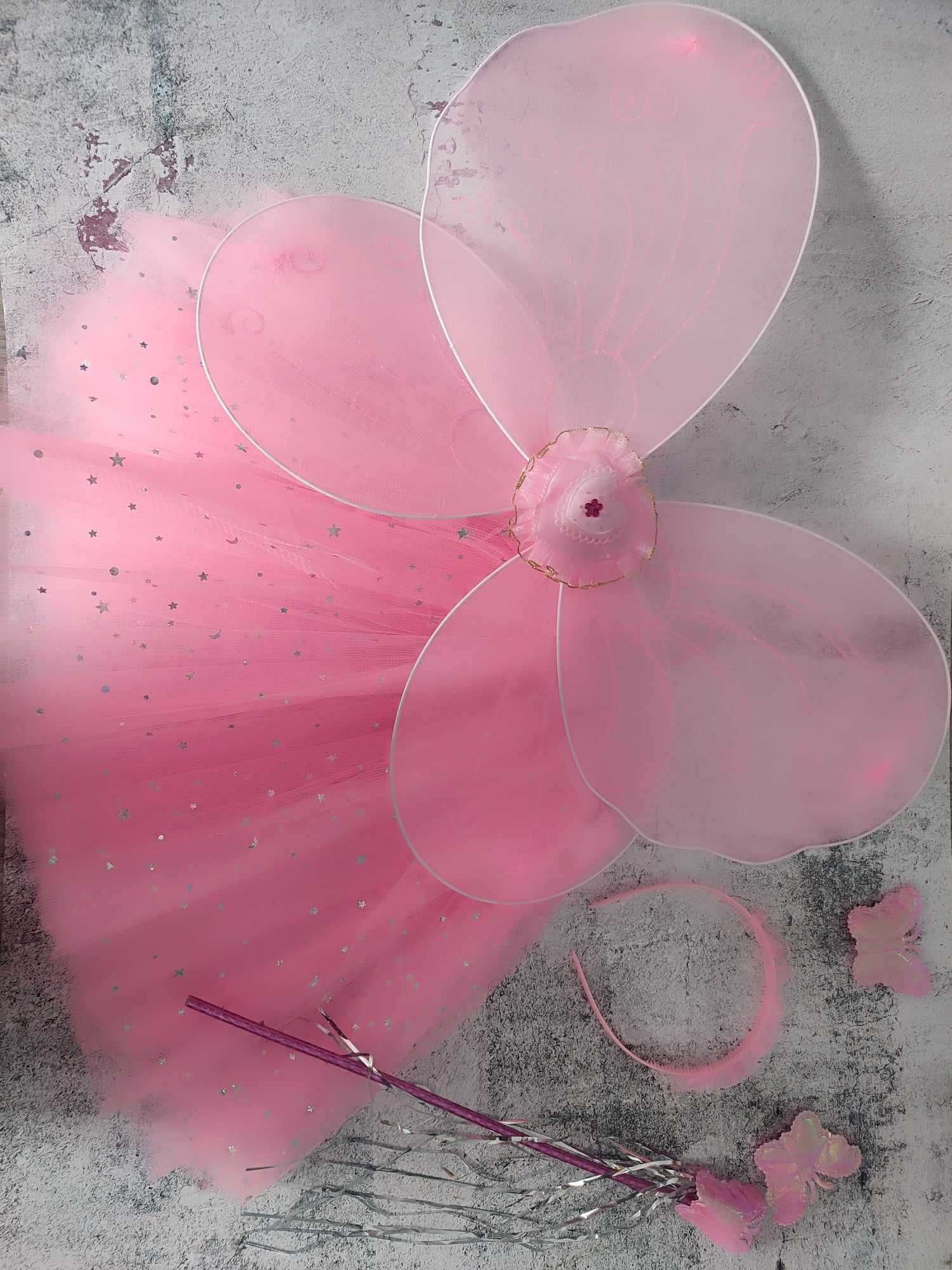 Różowy kostium wróżki, skrzydła, motyl