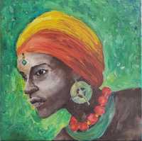 Obraz ręcznie malowany portret 30x30 w stylu afrykańskim afryka