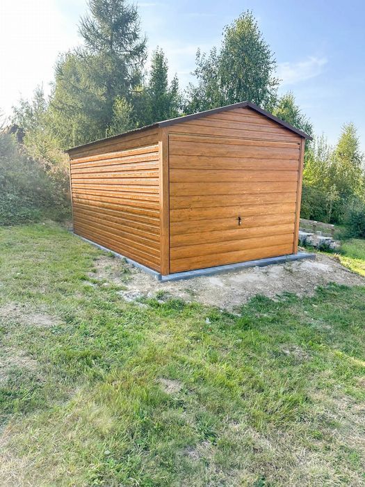 GARAŻ BLASZANY 3X5M - Brama Uchylna - Jasny Orzech Drewnopodobny TS782