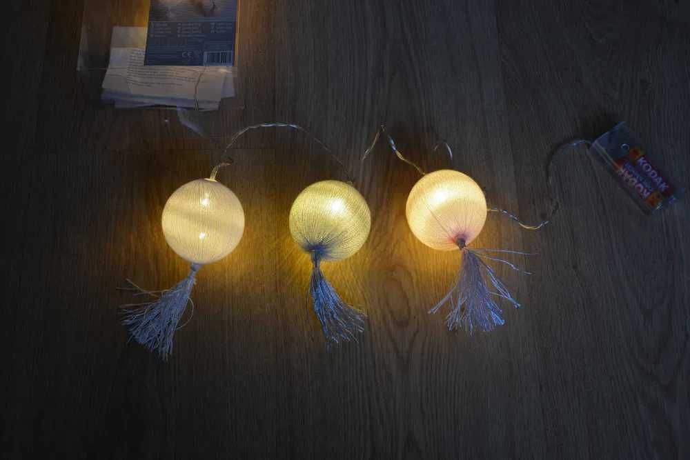 Nowy łańcuch girlanda lampki LED cotton balls z frędzlami Pepco
