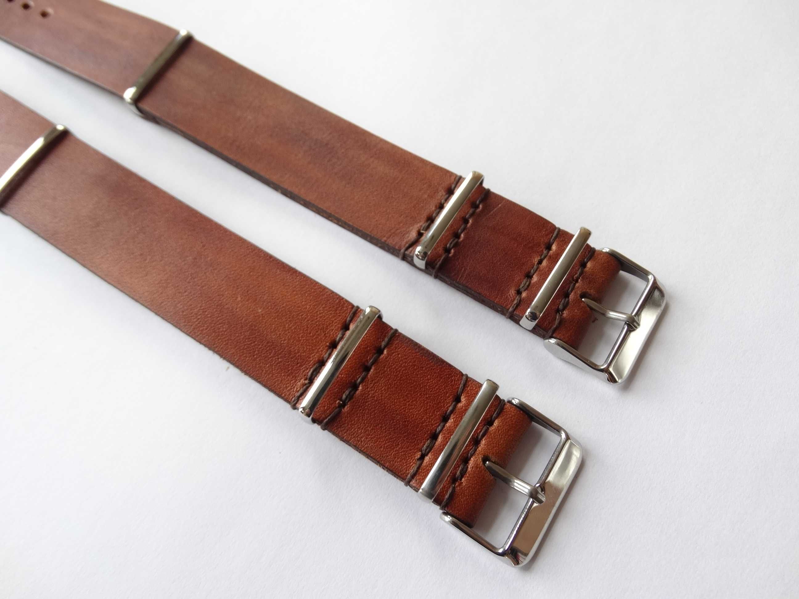 Pasek skórzany do zegarka NATO 22mm brąz hand made polska manufaktura