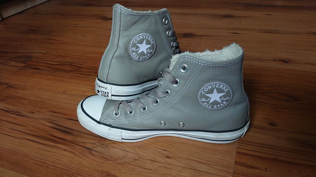 Converse Chuck Taylor 38  skórzane szare trampki ocieplane wysokie uni