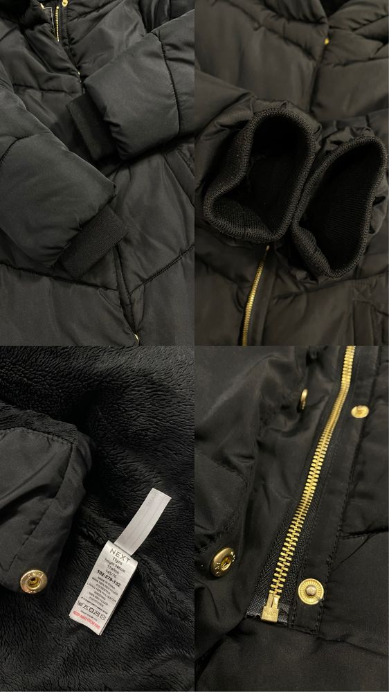 Пуховик Next 146 рост удлиненная куртка пальто + шапка в подарок