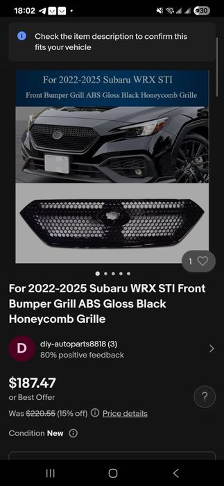 WRX VB 2022-н.ч гриль решітка стиль STI