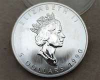 5 доларів 1990 Канада. Кленовий лист Срібло 1 унція