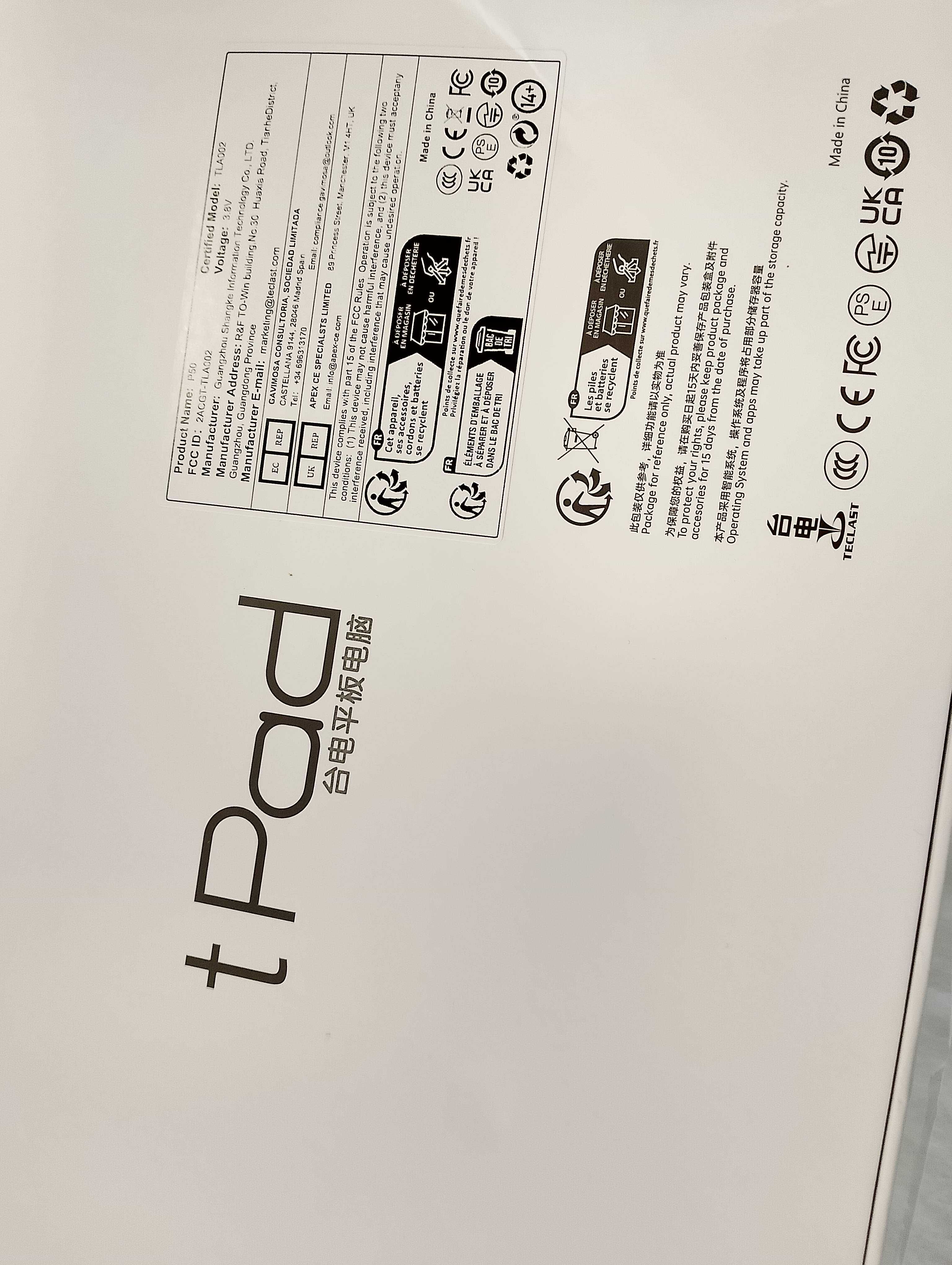 Tablet TECLAST P-50, 11-cali, Nowy, 14GB, 128GB, WIFI, GPS, IPS, LTE,