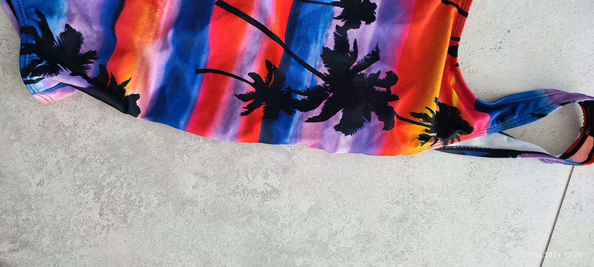 Kostium kąpielowy stron na basen damski różowy niebieski palmy L