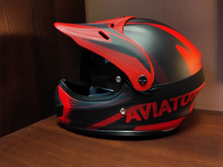 Kask młodzieżowy Enduro z goglami czerwony rozmiar XS