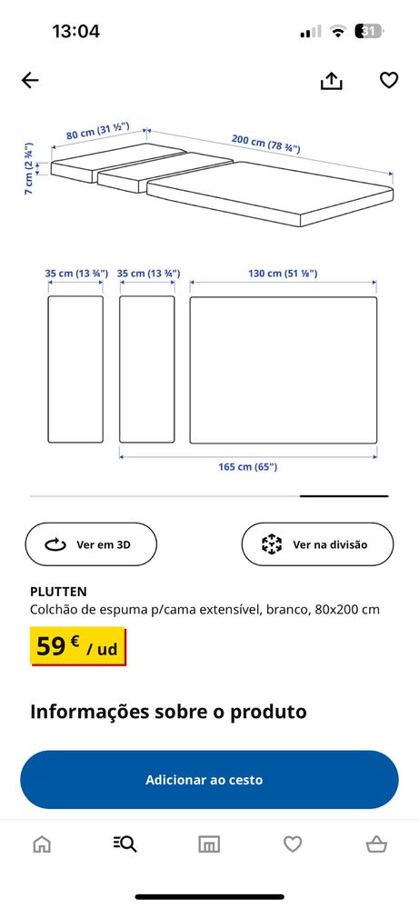 Colchão de espuma extensivel