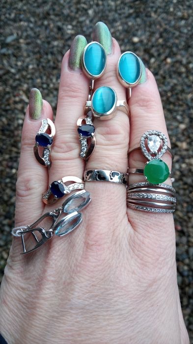 Срібні набори, комплекти срібні з золотою вставкою 925