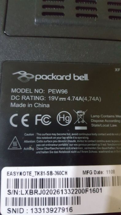 motheboard LA-5911P a funcionar e algumas peças Packard bell PEW96