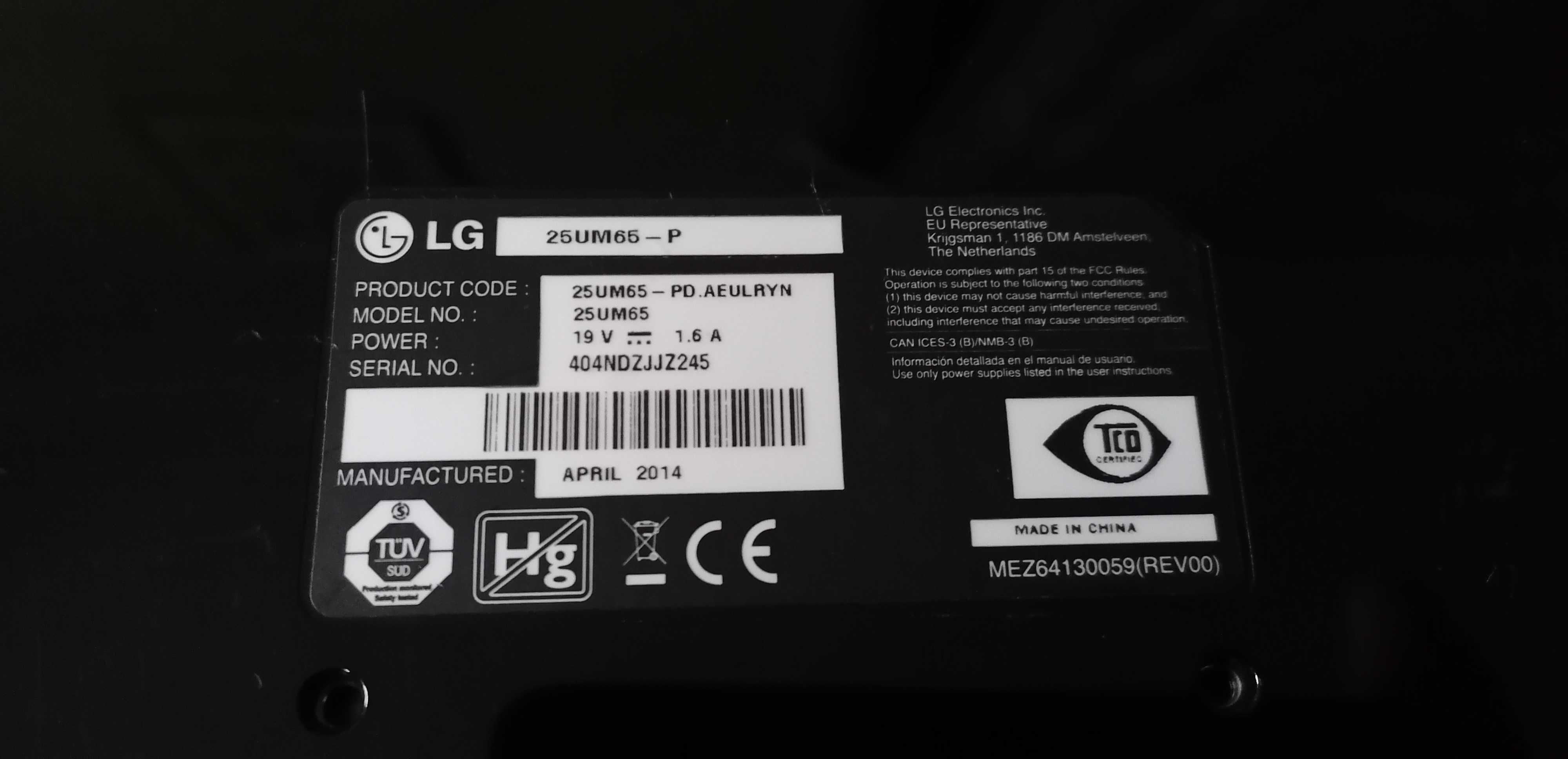 Monitor LG 25" model: 25UM65-P