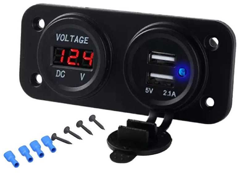 Panel 2w1 Ładowarka 12V 2x USB 5V Woltomierz * Wejherowo