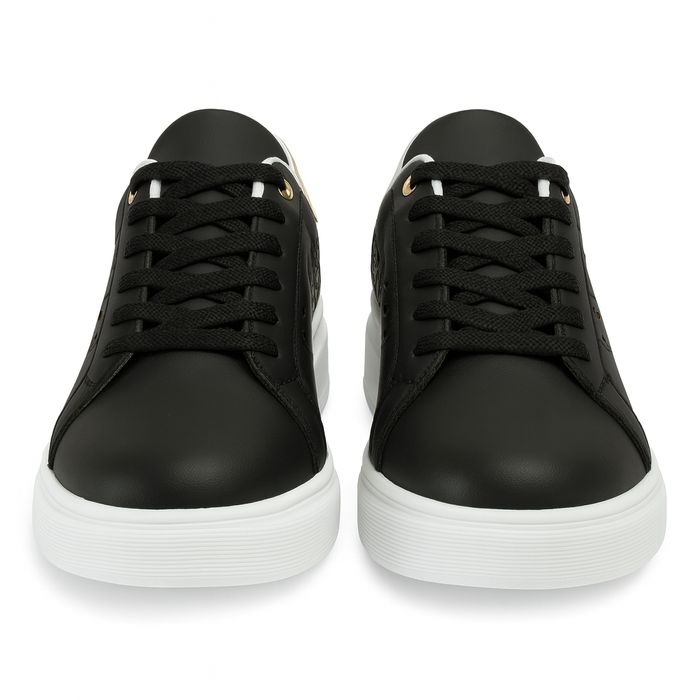 Czarne sneakersy damskie na jesień ażurkowy motylek złote dodatki r.38