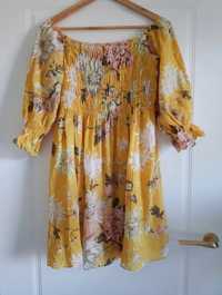 żółta/Musztardowa sukienka w kwiaty H&M