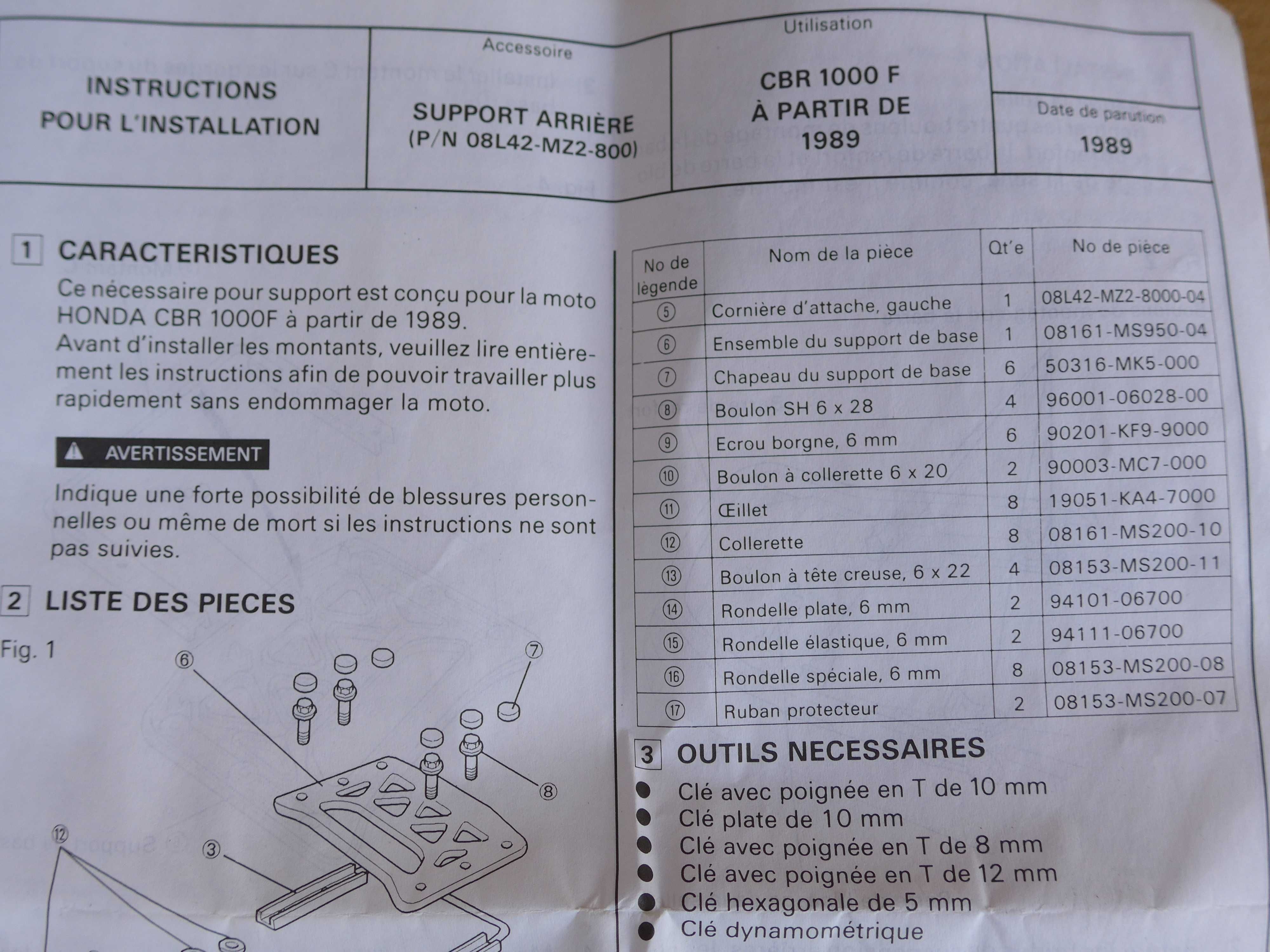 Honda CBR 1000 f '89-00r STELAŻ bagaznik kufer oryginalny + płyta nowy