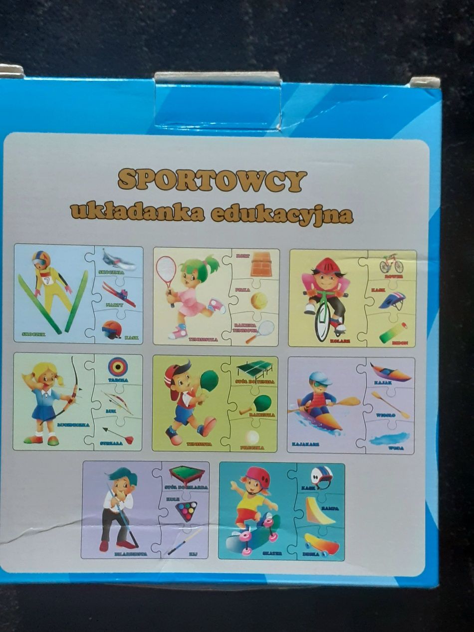 Gra puzzle zabawa edukacyjna sportowcy