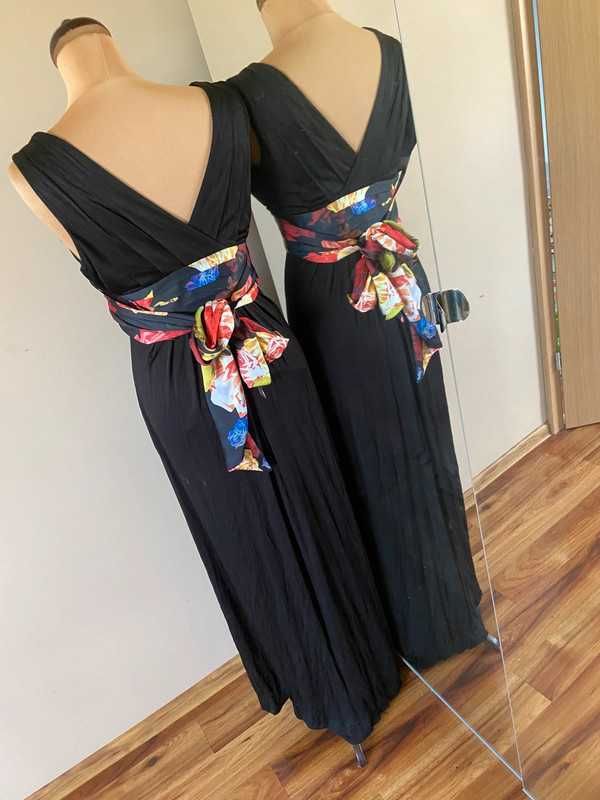 Ted baker suknia dluga maxi sukienka kolorowy pas floral kwiaty xs s