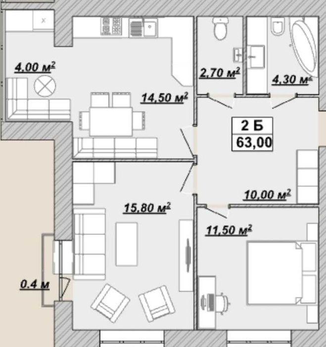 Центр 2х-кімн 64м2  3й пов. ЖК Княгинин  48 600$  _