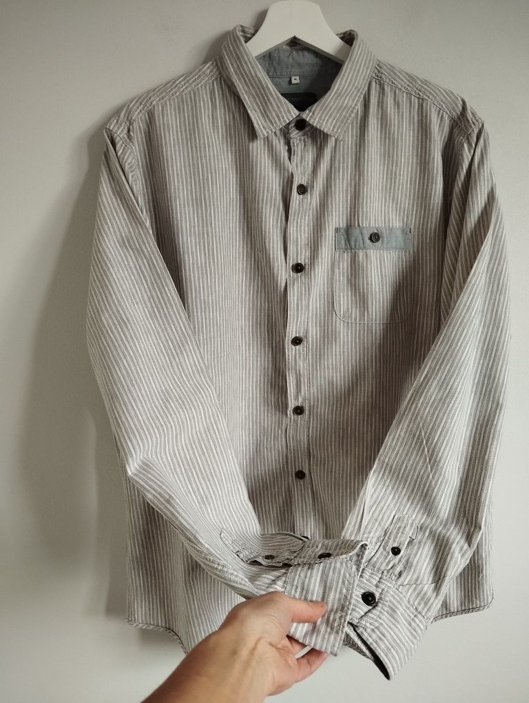 Bawełniana koszula męska w prążki, paski r. XL John Rocha