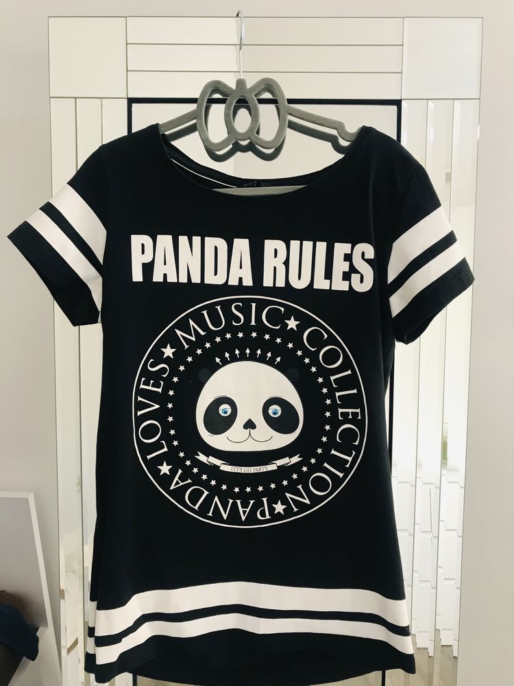 Czarno-biały T-shirt Panda Rules House 34 (XS) bawełna 100%