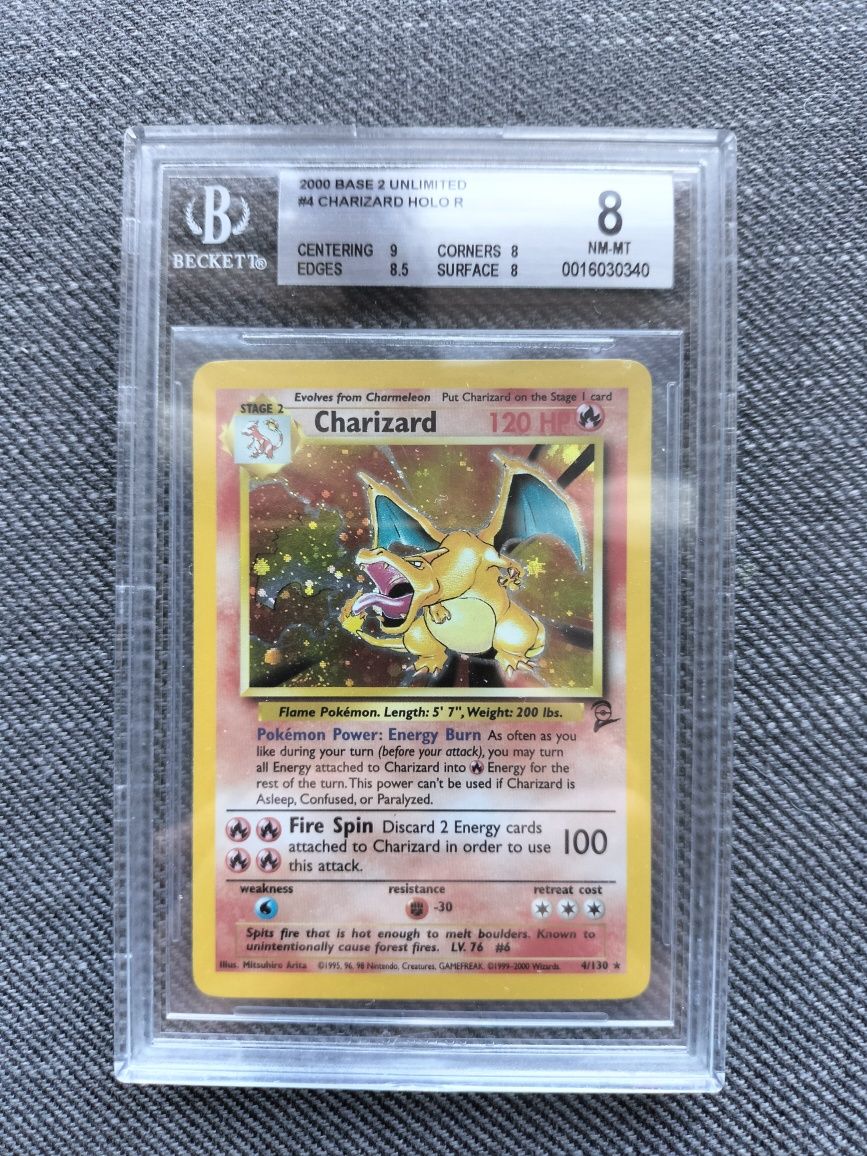 Karta Pokemon Charizard BS2 BGS 8