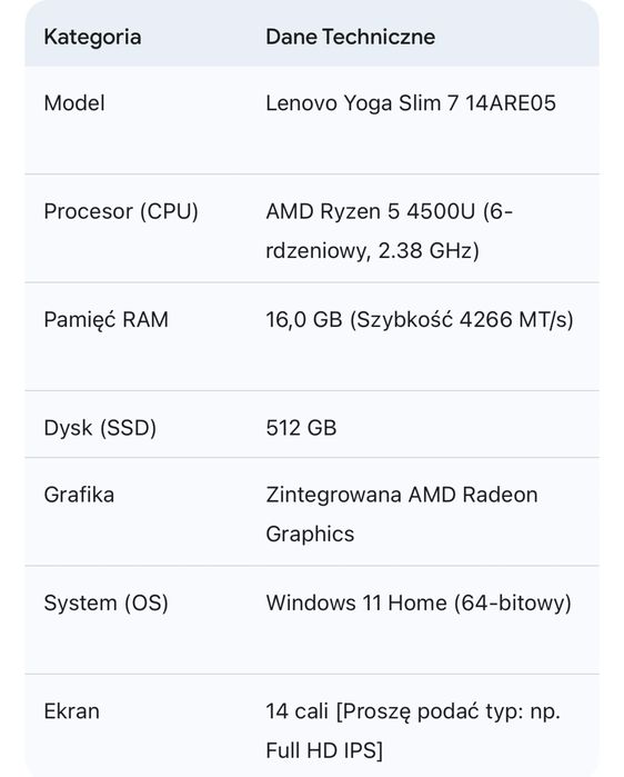 Lenovo Yoga Slim 7 16GB ram Ryzen 5 512 SSD 100% sprawny laptop