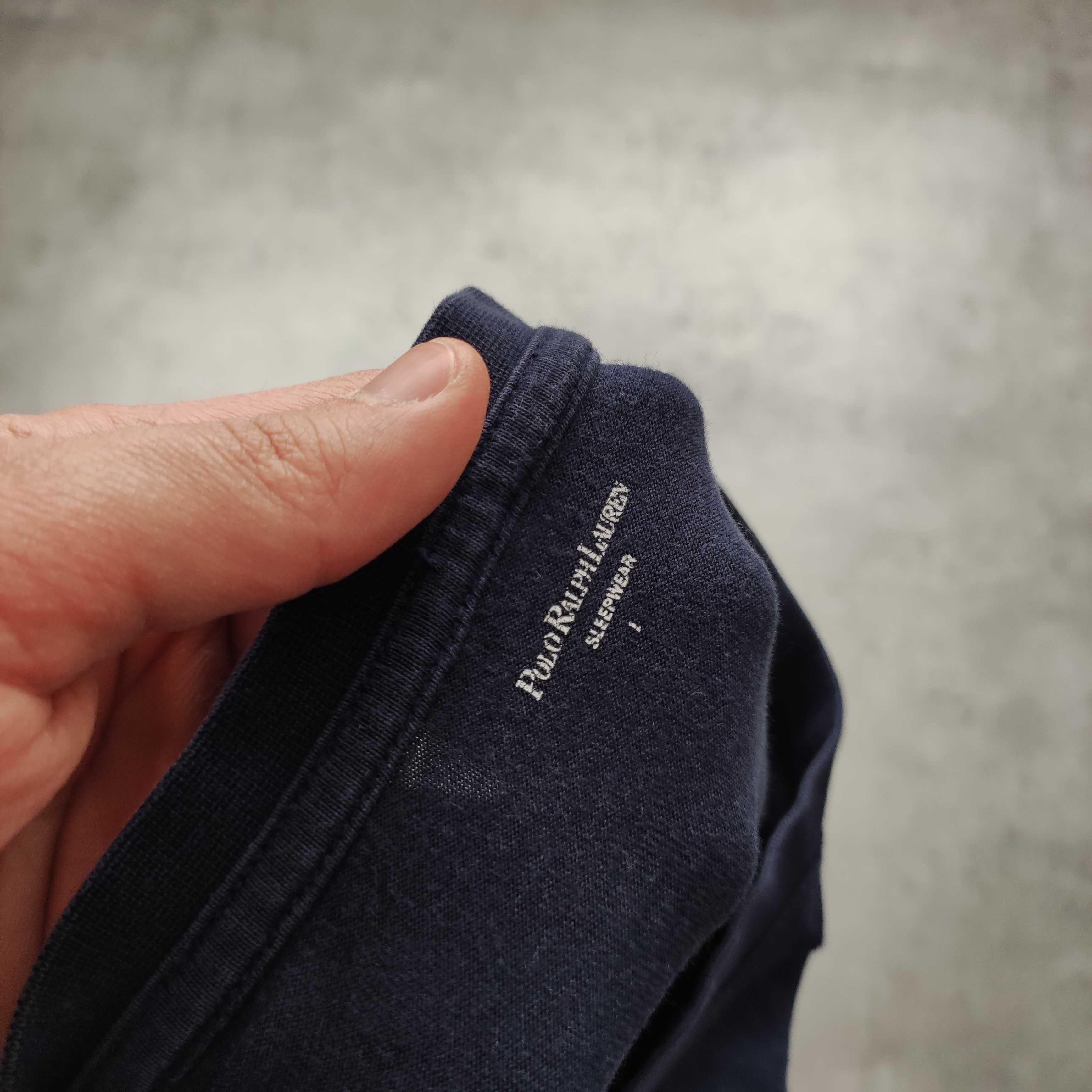 MĘSKA Koszulka Bawełna Długi Rękaw Granatowa Konik Polo Ralph Lauren
