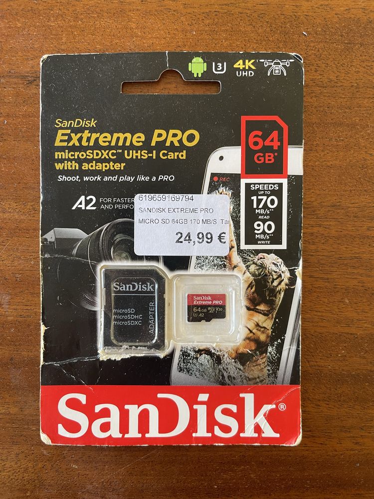 SanDisk 64GB SDXC Extreme Pro V30 (Versão micro com adaptador)