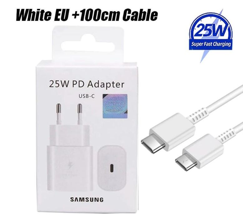 Комплект  Швидка Зарядка  Samsung 25W PD  білий с кабелем.