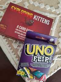 Dois jogos " Uno Flip" e "Exploding Kittens"