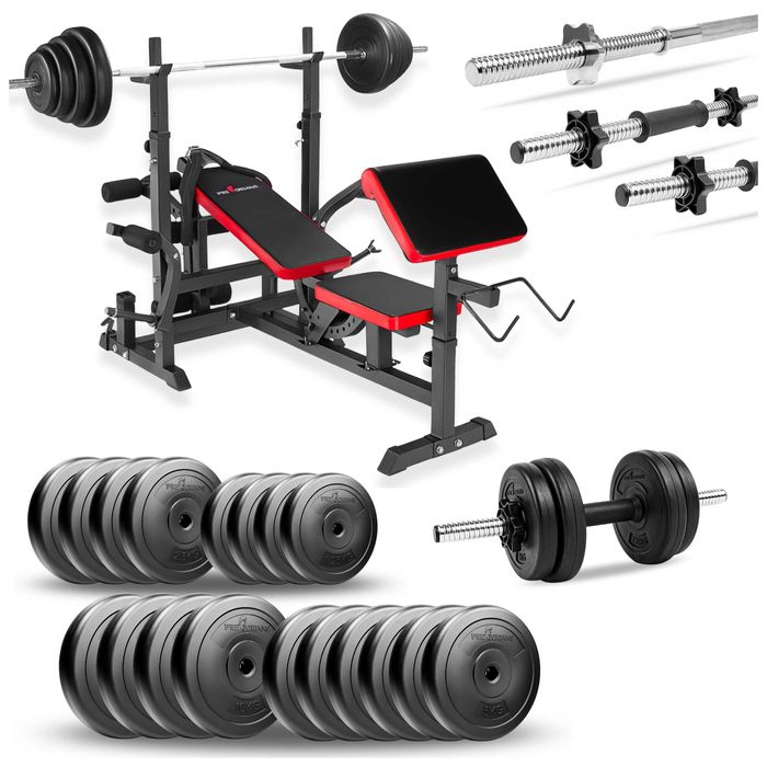 Ławeczka do ćwiczeń zestaw 135kg ławka gryf hantle obciążenie